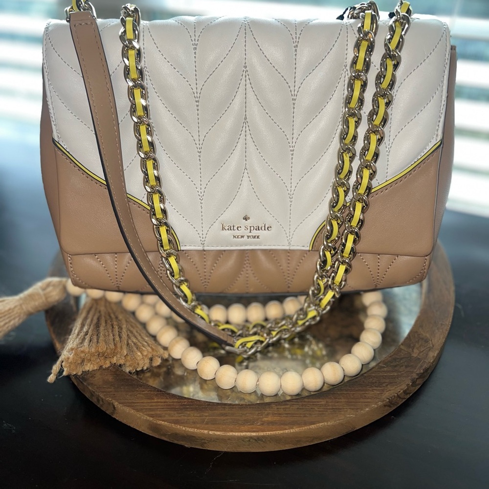 Kate Spade Quilted Shoulder Bag in White and Brown